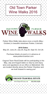 Information on location and dates for 2016 Parker Chamber of Commerce Wine Walks