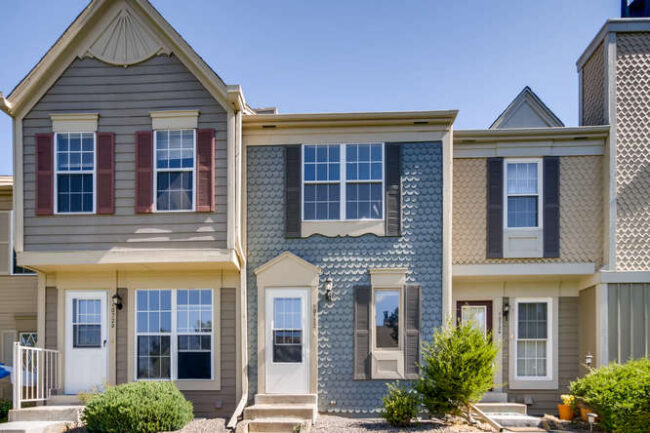 front elevation of townhome in downtown parker - town and country units