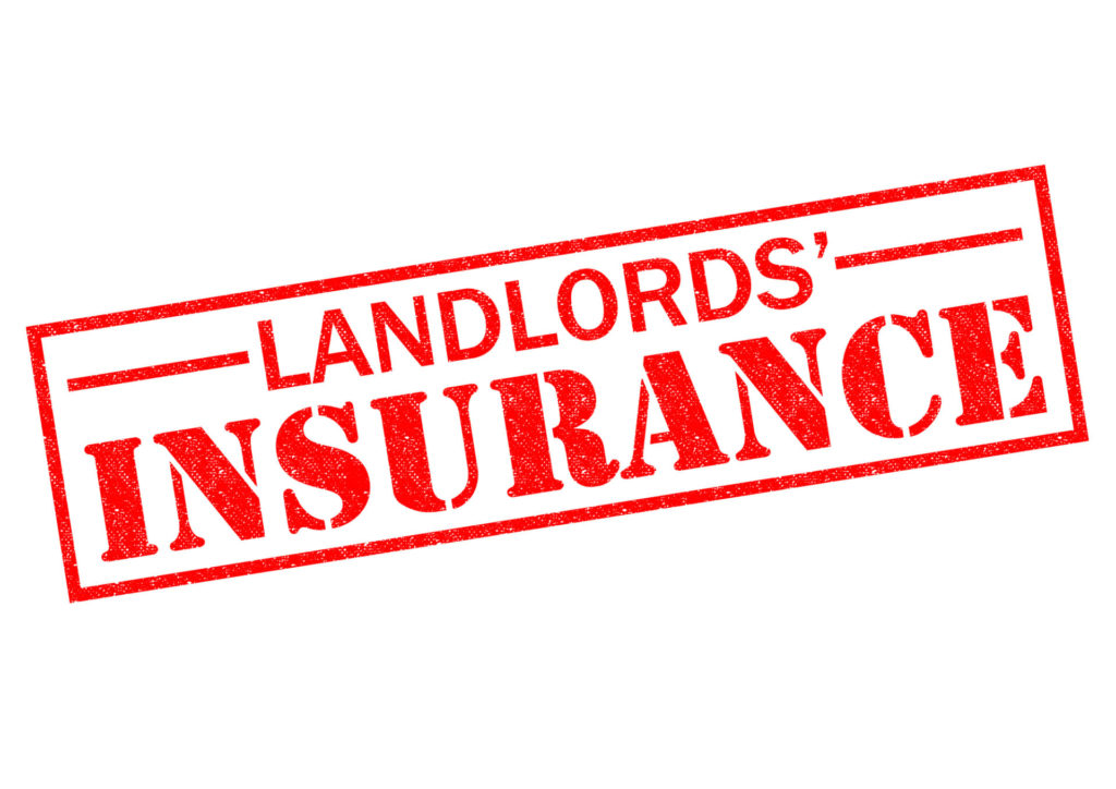 LANDLORDS' INSURANCE red Rubber Stamp over a white background.