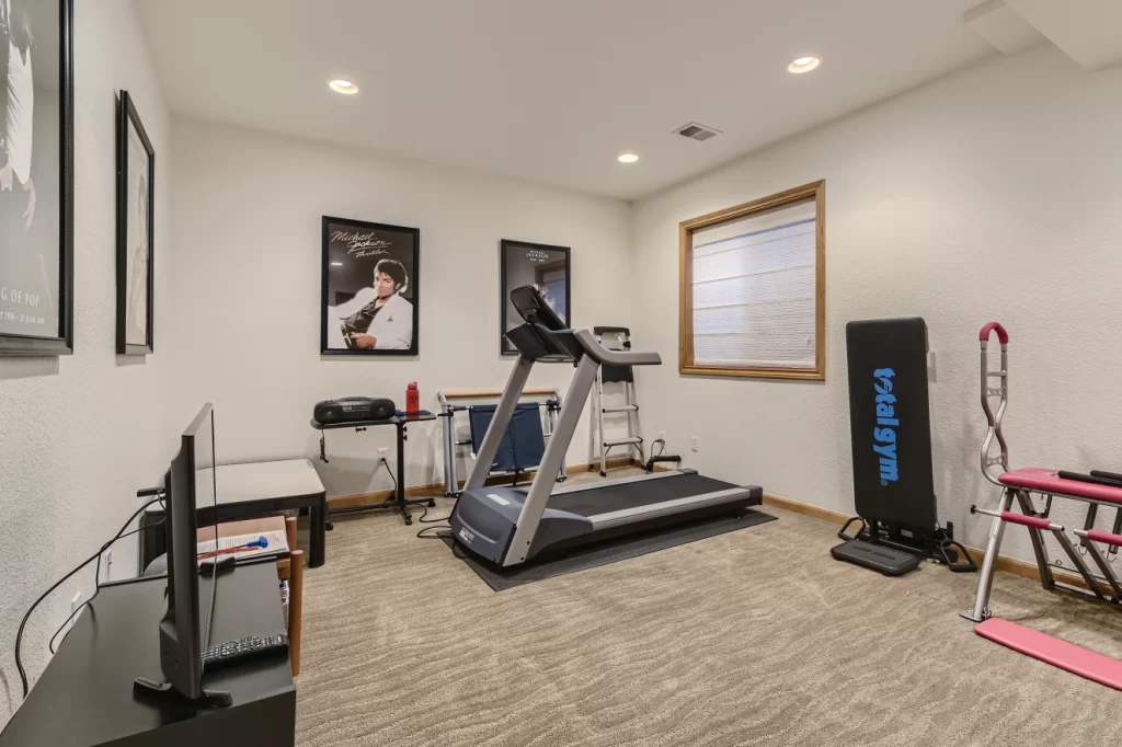 workout room in basement