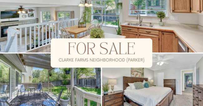 blog cover collage with 4 photos of a home for sale in clarke farms neighborhood in parker co