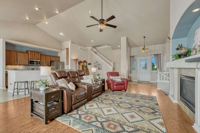 family room open to kitchen