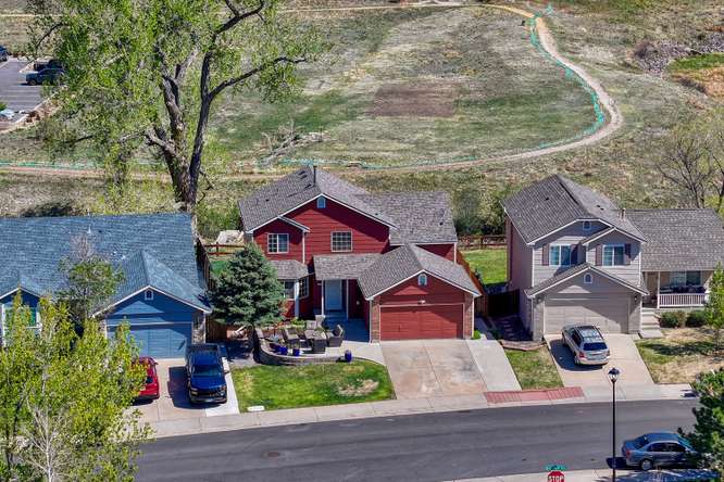 aerial view of home on open space in parker co