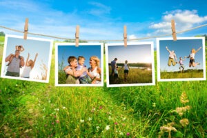collage of family photos on clothesline